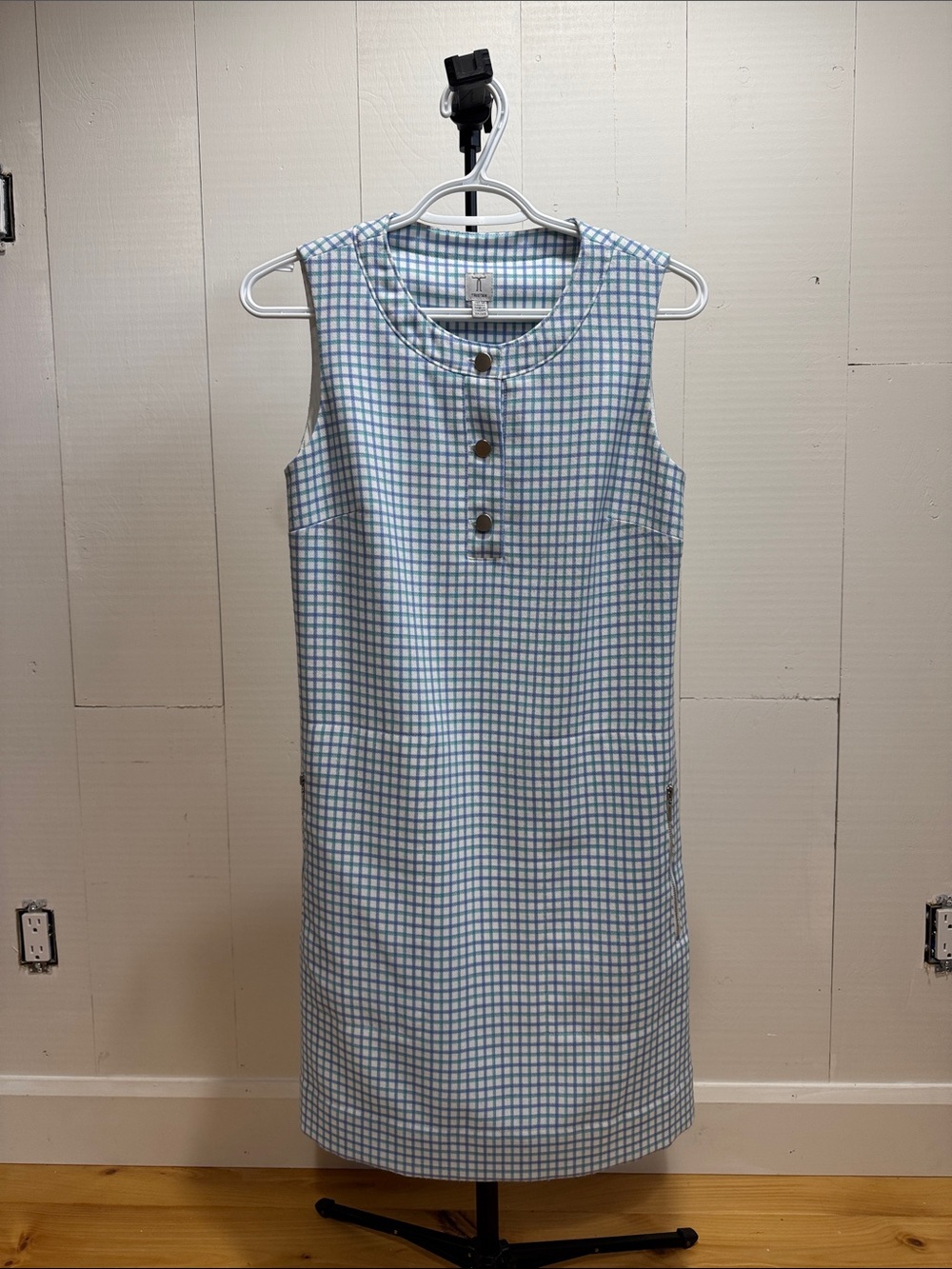 Tristan Sleeveless Blue and White Checked Shift Dress